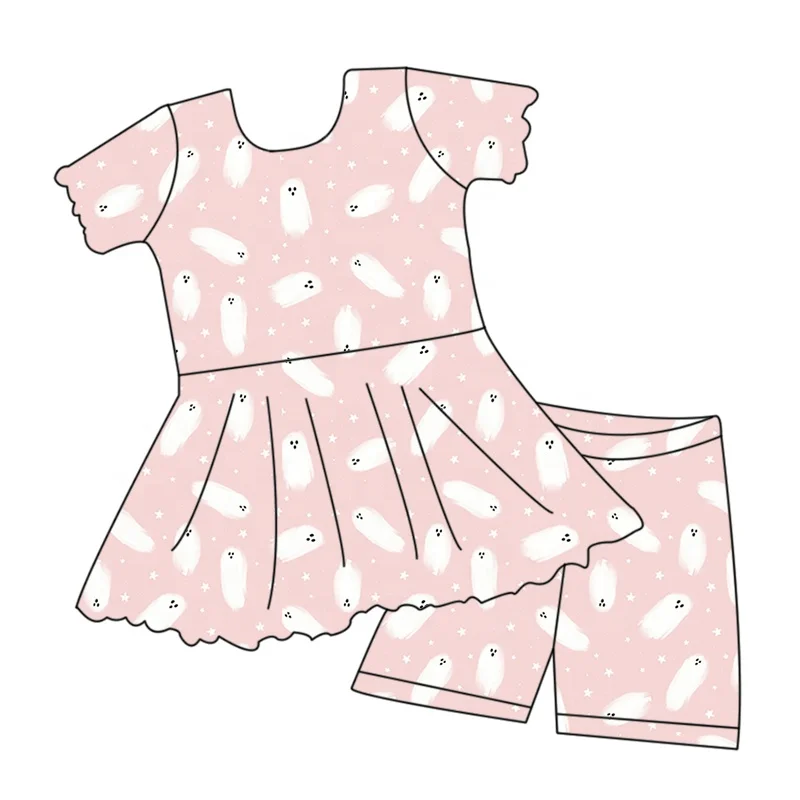 Beautiful girl summer bamboo fiber suit customized cartoon pattern short skirt pants two piece set for girl baby