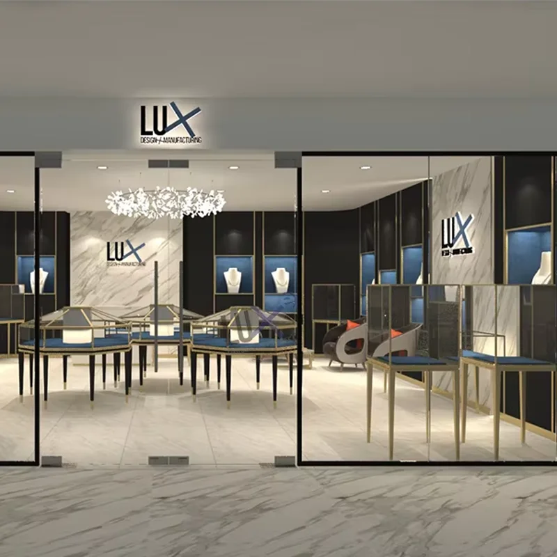 Lux 2024 Luxury Custom Jewelry Display Case Gold Metal Jewelry Store Showcase Design