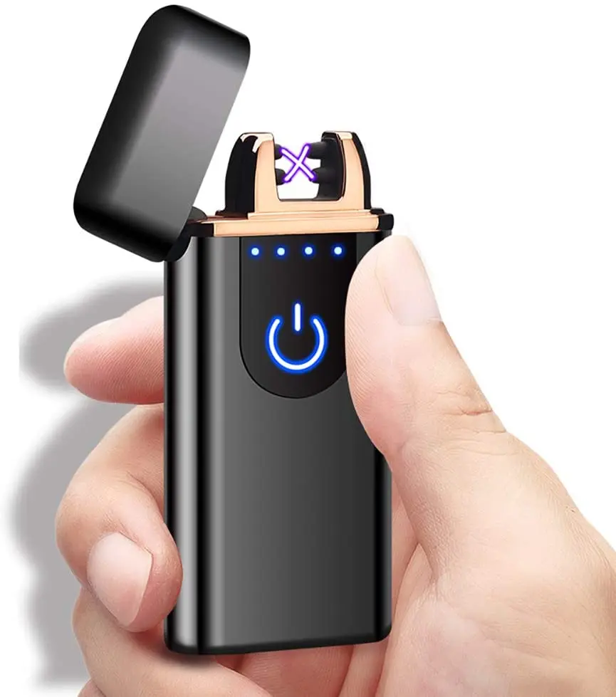 Ветрозащитная электрическая зажигалка с логотипом на заказ, usb Зажигалка plssma с перезаряжаемым аккумулятором и светодиодным индикатором