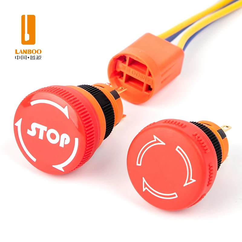 LANBOO 16mm customizable 2NO2NC double contact plastic emergency stop switch