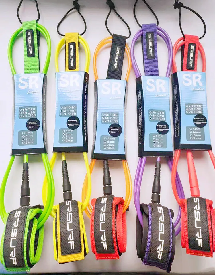 Deluxe Colorful Surfboard Leash Paddle Board Foot String Cord Leg Rope Custom Logo Surf Leash Surfing