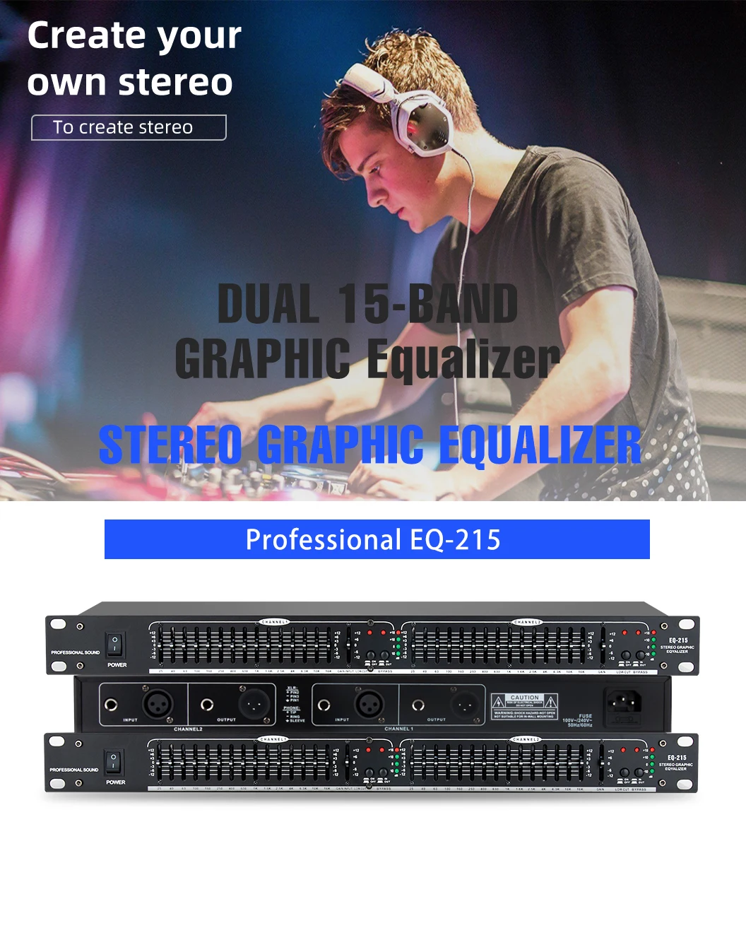 COKYIS Professional EQ-215 Audio Equalizer Dual Channel 15 Band Equalizer EQ Power for dj equipment professional sound