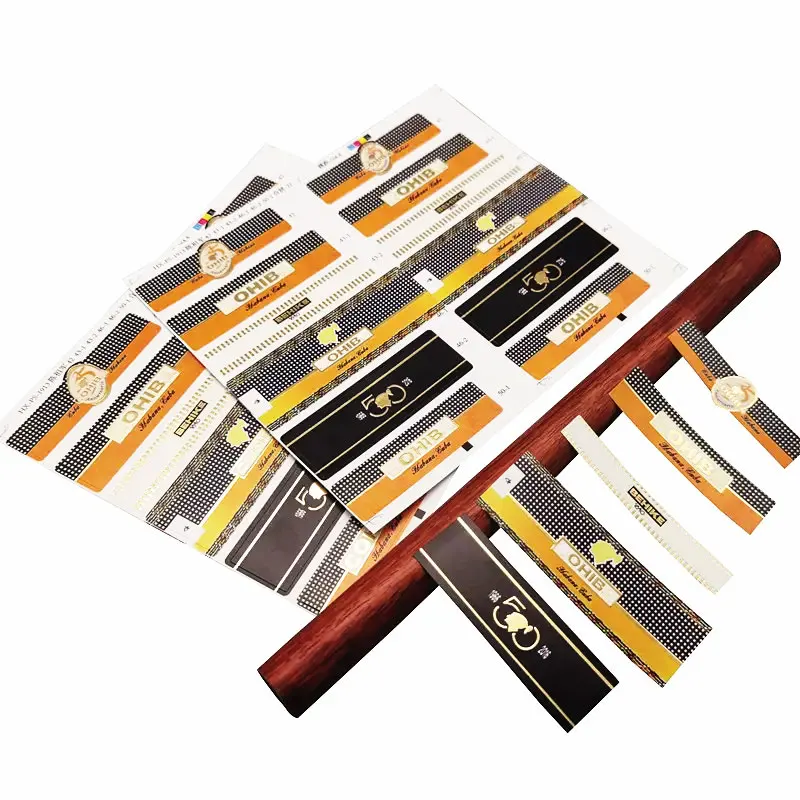 Custom Embossed Logo Stickers Products Cigar Band Label Die Cut Stickers Vinyl Wholesale Sticker