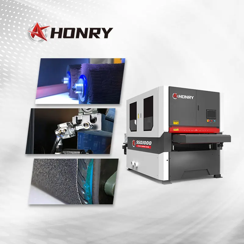 Honry SSQ1000 Hairline drawing processing deburring sanding polishing machine with 2 belt sanders and 4 grinding brushes