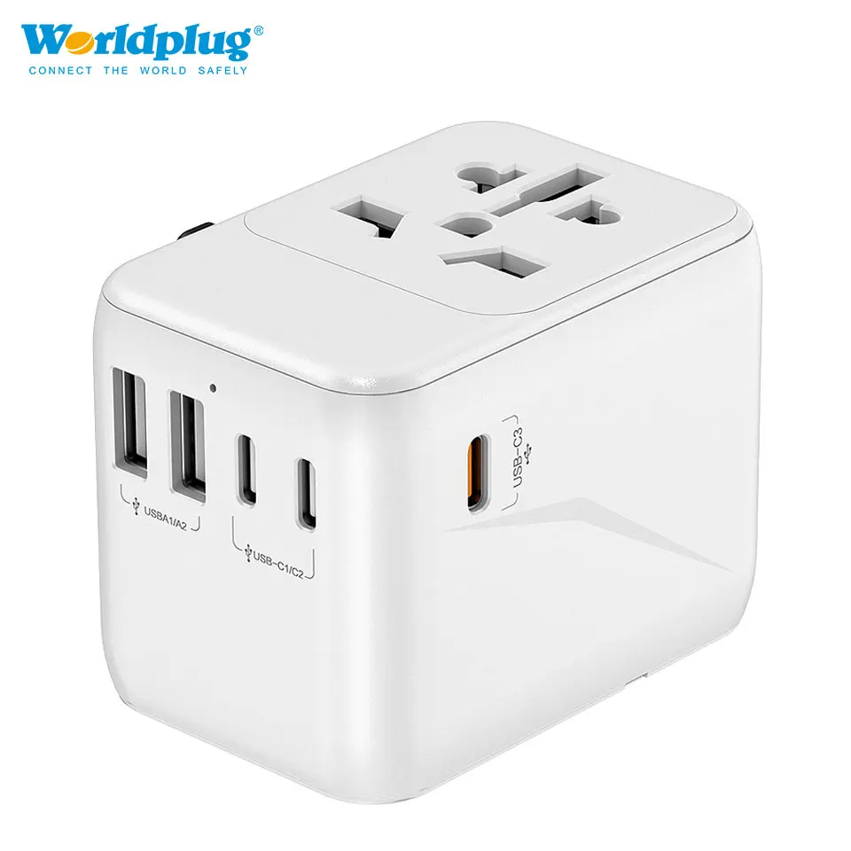 Worldplug CE/FCC All In One PD 35W Fast Wall Charger International Plug Adaptor USB C World Universal Travel Power Adapter