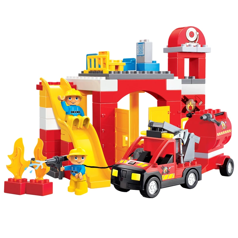
60 PCS Diy 3D Building Blocks Educational Building Blocks For Kids City Fire Station Building Blocks With Fire Engine Kid Gifts 