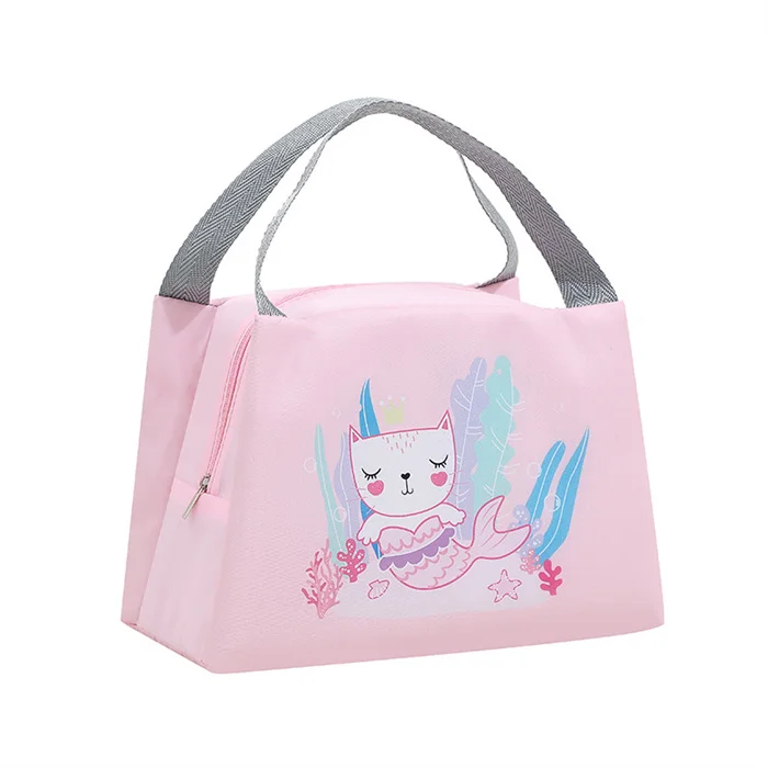 Support Customized logo and printed cute animals patterns buy online reusable pink kids solid color Oxford cloth lunch box bag