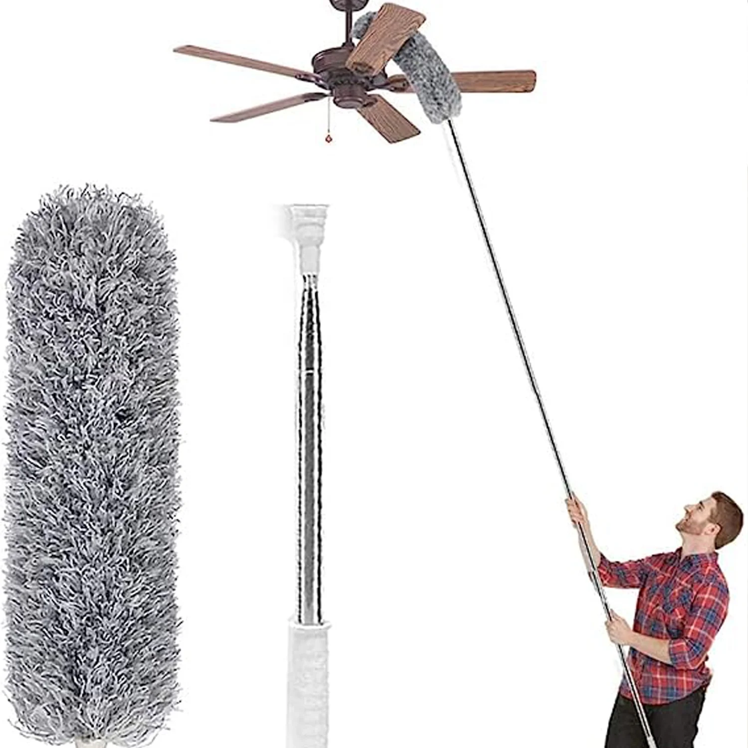 Flexible Head Microfiber Feather Duster with Extendable Telescopic Pole Cleaning Cobweb Microfiber Duster