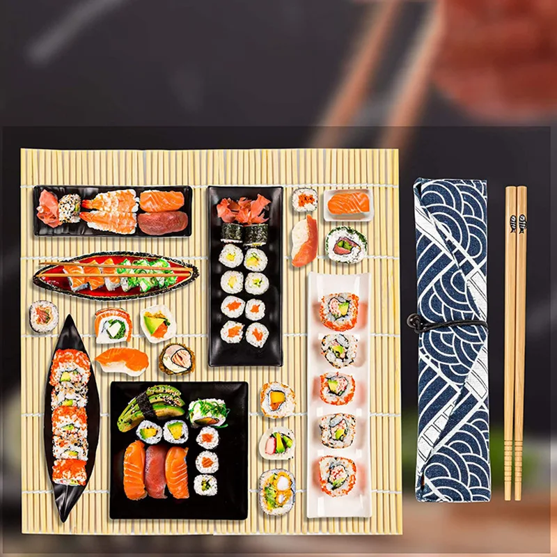 New DIY Sushi Tools Bamboo Rolling Sauce Dish Round Sushi Cone 24-piece Nori Rice Set