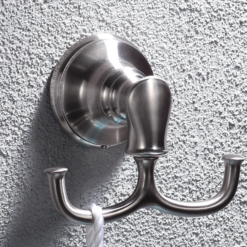 Simple Stainless Steel Double Towel Hook Robe and Hand Towel Hanger with Heater for Home Kitchen Hotel-Nickel Finishing