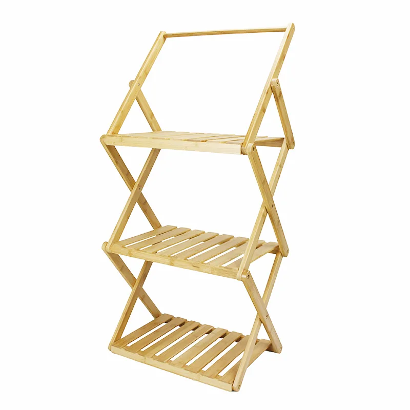BETTTERALL Multi-Function Outdoor Camping Three Layers Wooden Storage Shelf 2 in 1 Wood Storage Shelf Outdoor Folding Table