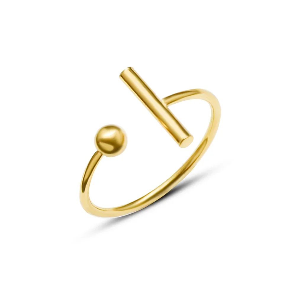 Japanese and Korean Ins Style  Simple Opening T Shape Titanium Steel 18K Gold Plating Index Finger Ring Couple Rings Waterproof