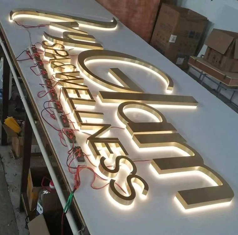 led signage custom outdoor indoor wall led light 3d backlit logo sign led acrylic edge lit gold color led backlit letter sign