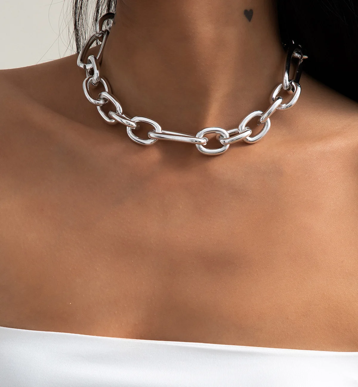 
Simple Singlelayer Punk Aluminum Chain Necklace Geometric Collarbone Necklace For Women 