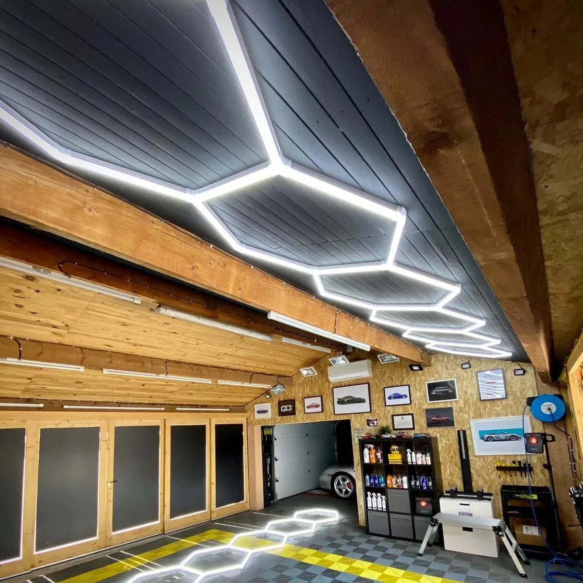 6000K 220V LED Ceiling Kit with Cold White Aluminum Hexagon Garage Light AC Power Supply