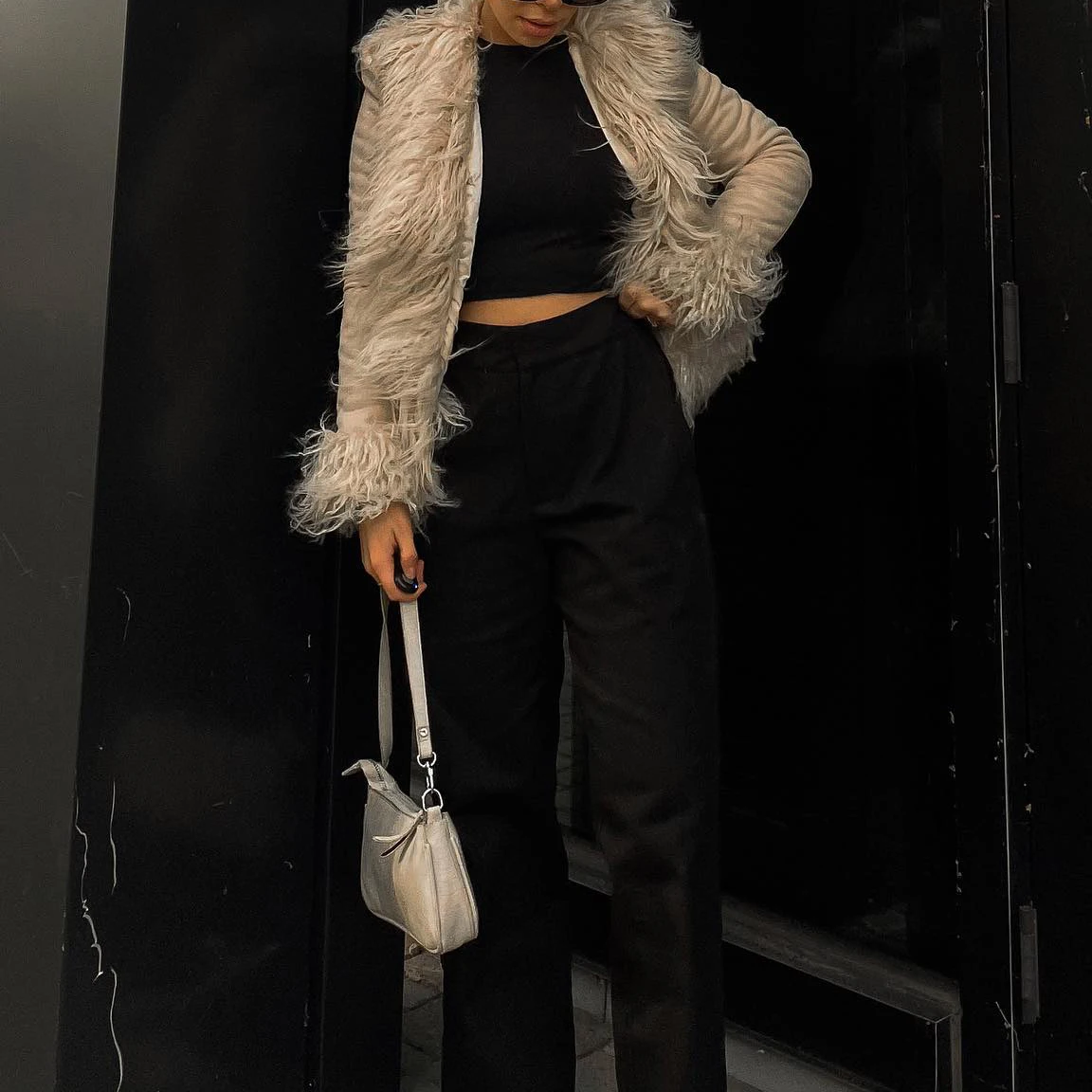 2023 Spring Vintage Custom Y2k Girls Cropped Faux Fur Trim Cardigan Coats Jacket Women