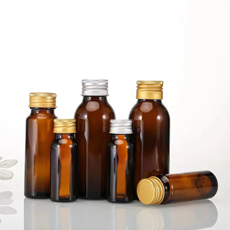 Hot Sale 50ml 30ml 20ml Amber Round Oral Liquid Medical Syrup Glass Bottles with Metal Screw Cap
