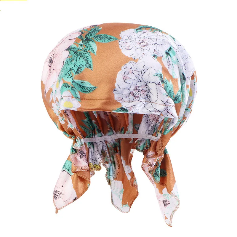 2023 New Creative Floral Print Women Bandanas Girl Hip-hop Turban Head wear Lady Rural Satin Durag Female Fashion Headscarf