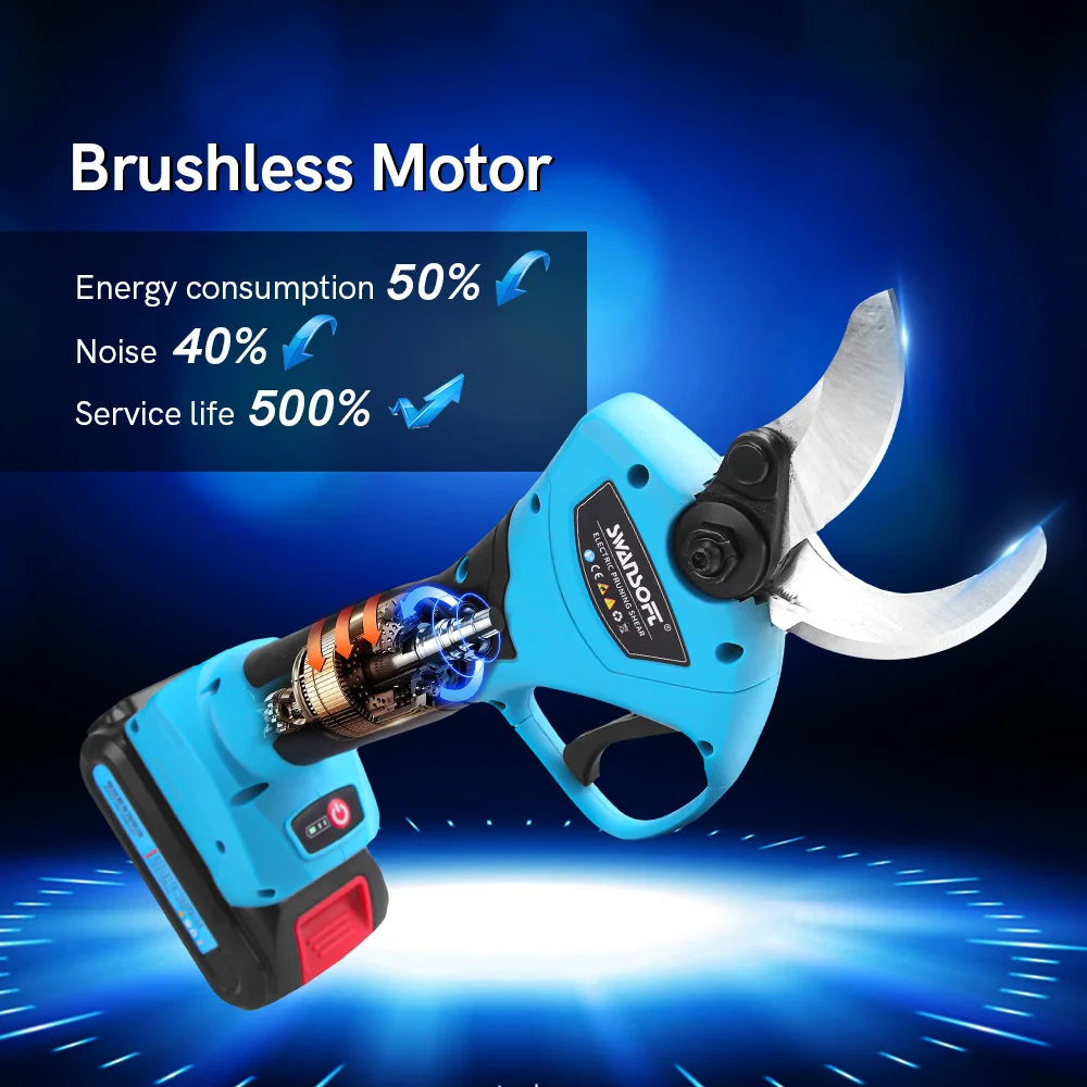 21V Electric Pruning Shears Cordless Pruner 40mm Max Cutting Secateur with 2 Li-ion Battery Branch Cutter Garden Tool US/EU Plug