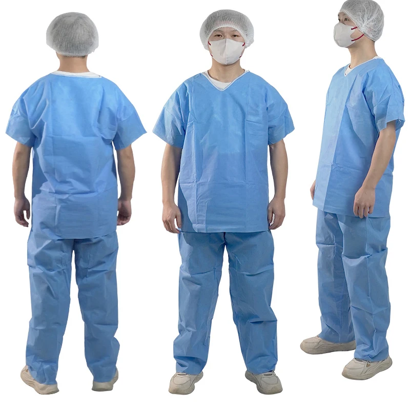 2023 High Quality Shirt and Pants Coveralls SMS Patient Gown Disposable Medical Suit for Hospital Lab Use