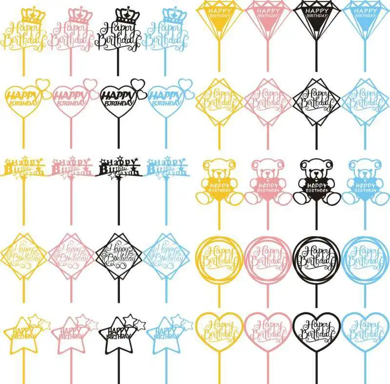 
Gold black pink acrylic Cake accessories cake decorating Happy Birthday acrylic cake toppers 