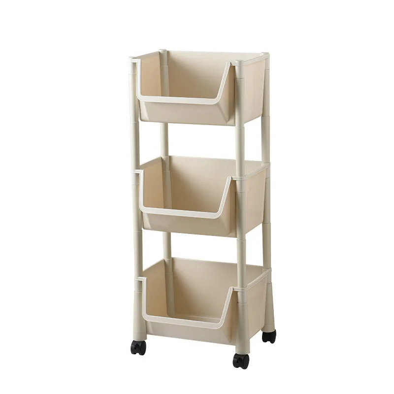 Kitchen and Bathroom Storage Rack Holder with 3 Layers Plastic Shelf with Wheels Double Tiers for Sundry Use Shower Shelf