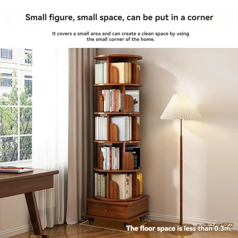 360 rotating bookshelf wheels removable solid wood bookcase home living room storage rack