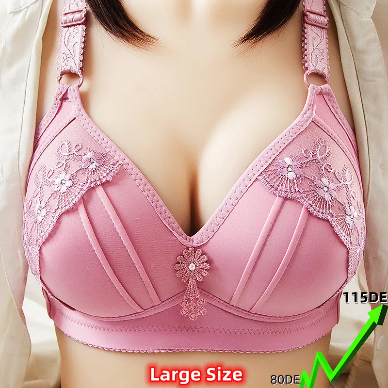 Plus Size Women Bras 85 -115 D E Cup Flower Push Up Brassiere Big Breast Back Closure Bra Lady Large Size Sexy Underwear