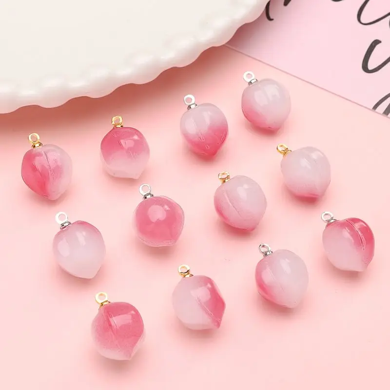 Kawaii Peach Shaped Crystal Glass Beads Pendant for Earring DIY Jewelry Making Fashionable Accessories