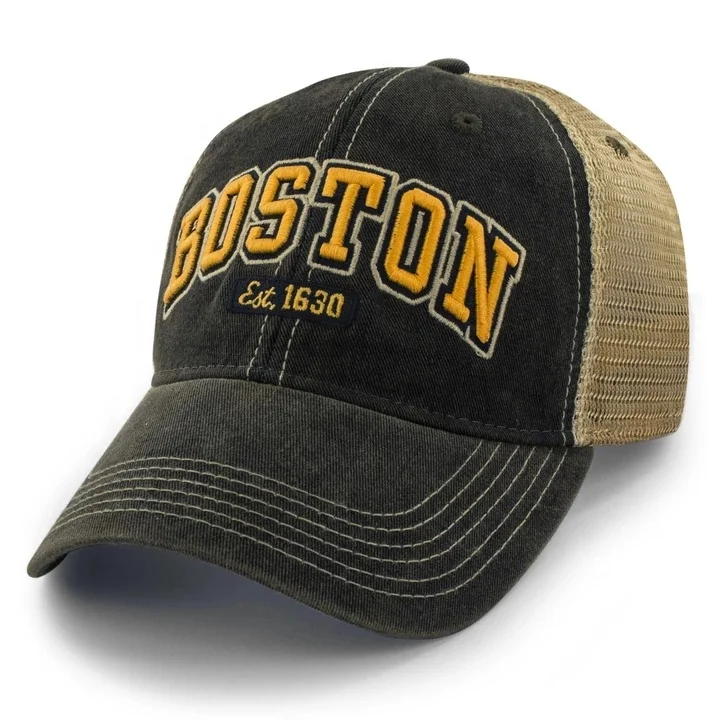 Vintage Wash Contrast Stitches 3D Embroidery USA Boston Trucker Hats Mesh Baseball Cap Men Women Unisex Wholesale