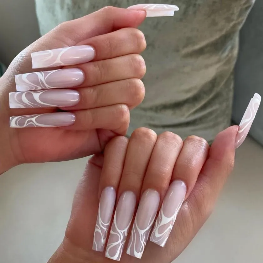 Wholesale Long Coffin Press On Nails Custom French Ballerina Sharp Fingernails Artificial False Nails
