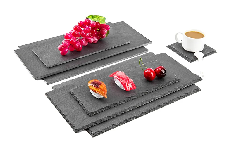 30x20cm Rectangle Natural Rock Stone Serving Sushi Steak Restaurant Dinner Dishes Plate Black Tray Slate Cheese Board