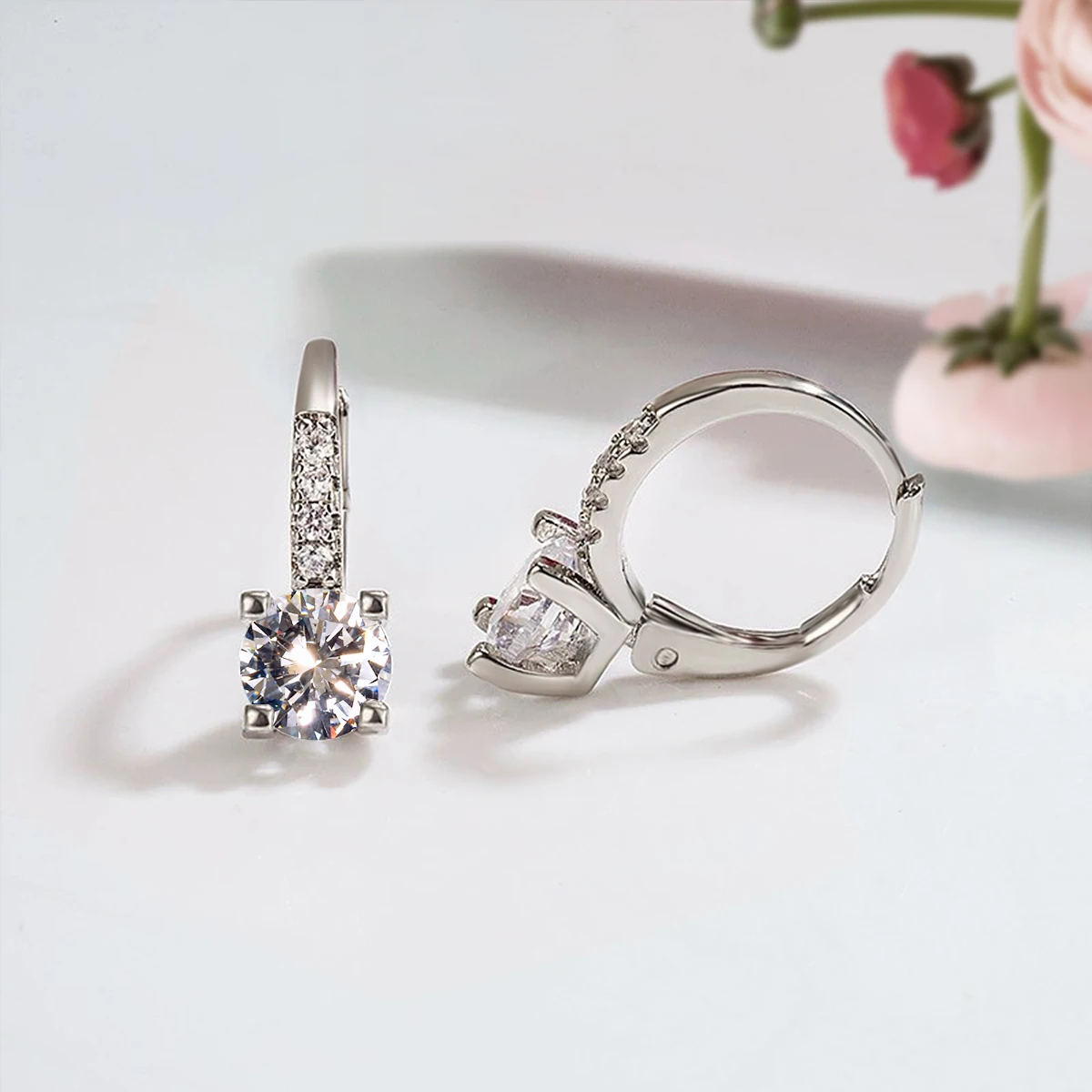 Moissanite Diamond Leverback Drop Earrings 0.5-1CT/Pair D Color VVS1 Clarity Classic 4-Prong 925 Sterling Silver