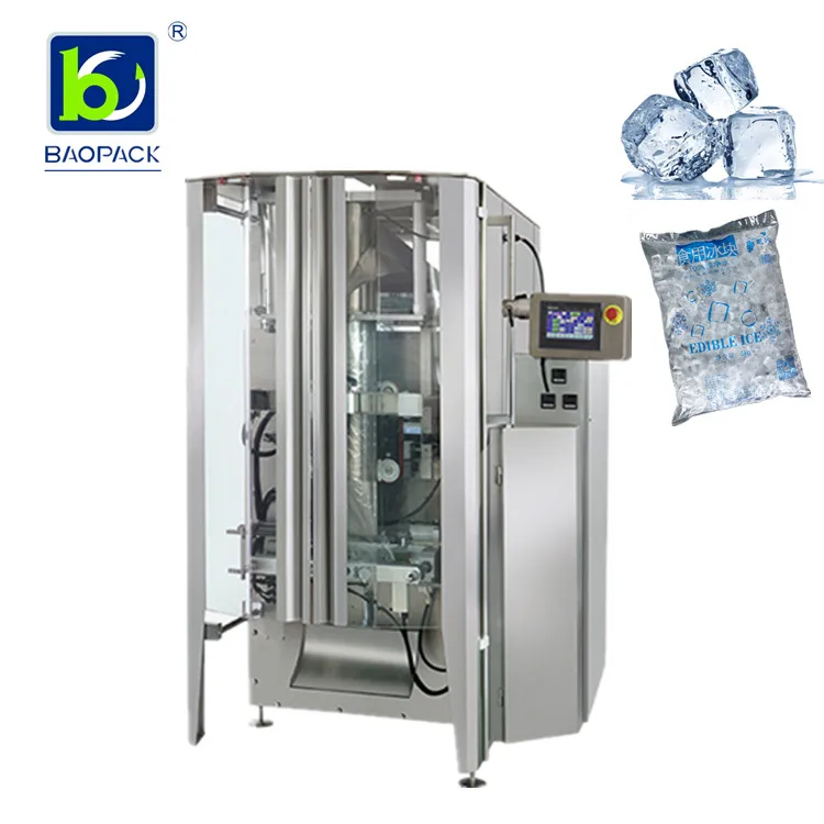 BAOPACK Factory price vertical  automatic pillow pouch plastic bag 250g 500g 1000g small ice cube packing machine