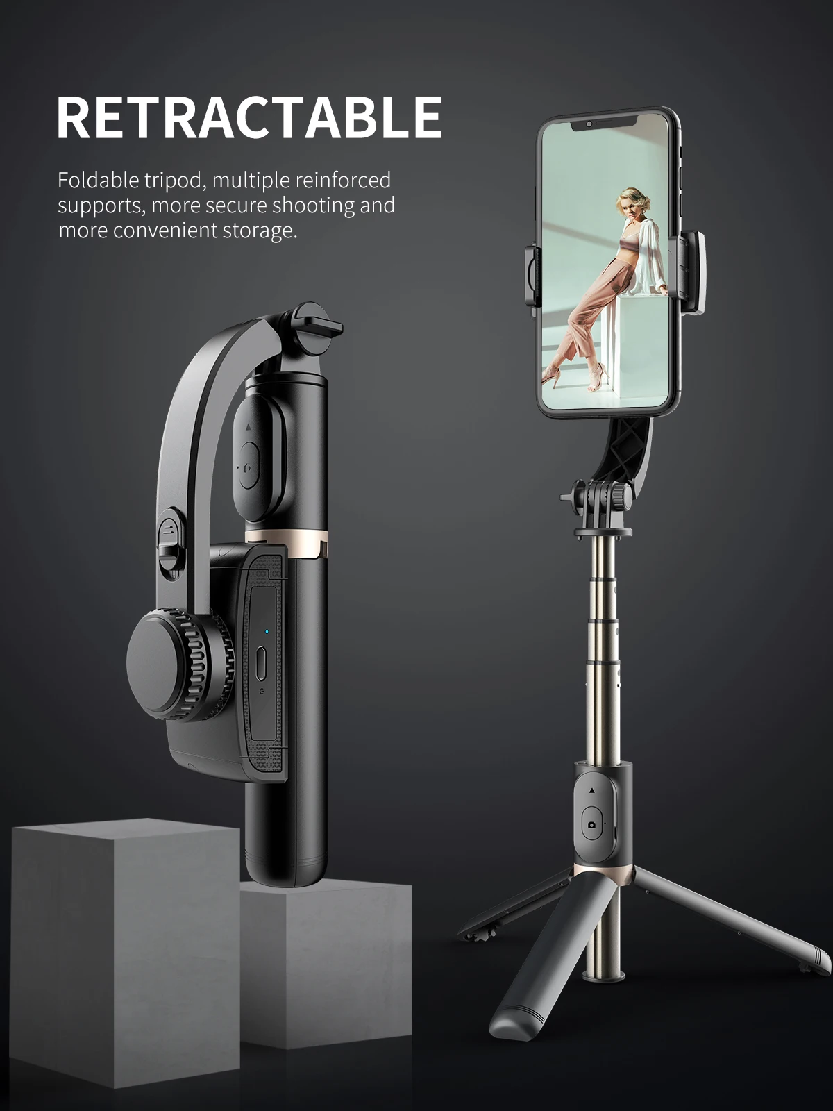 Q08 Anti-shake foldable selfie stick tripod 360 roration uniaxial smart phone stabilizer gimbal with  remote shooting