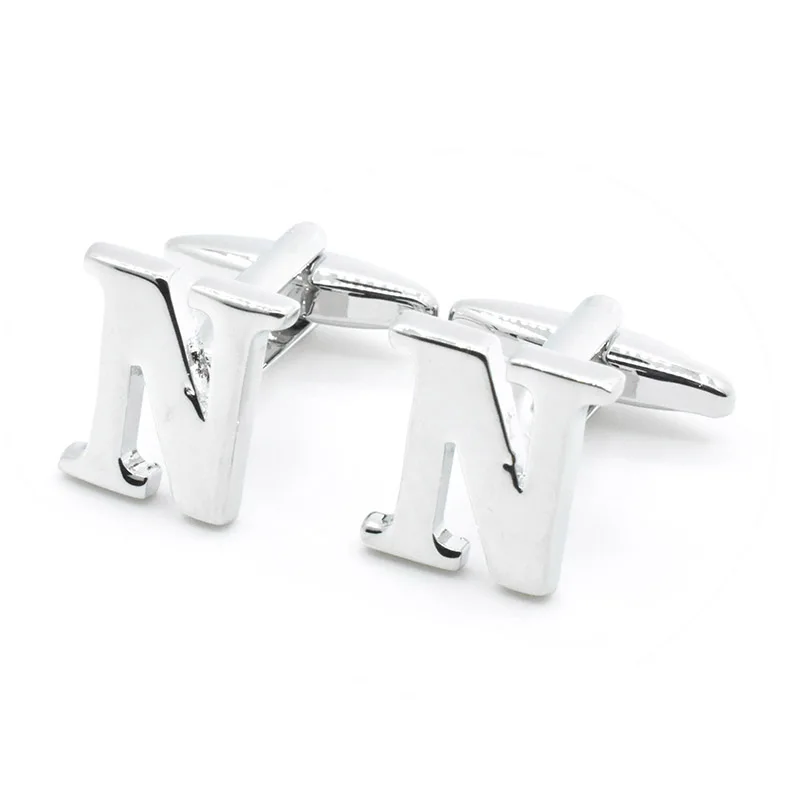 Wholesale High Quality Silver Color 26 Letters A to Z Cufflinks Mens Business Formal Suit Shirt Tuxedo Initial Alphabet Cufflink