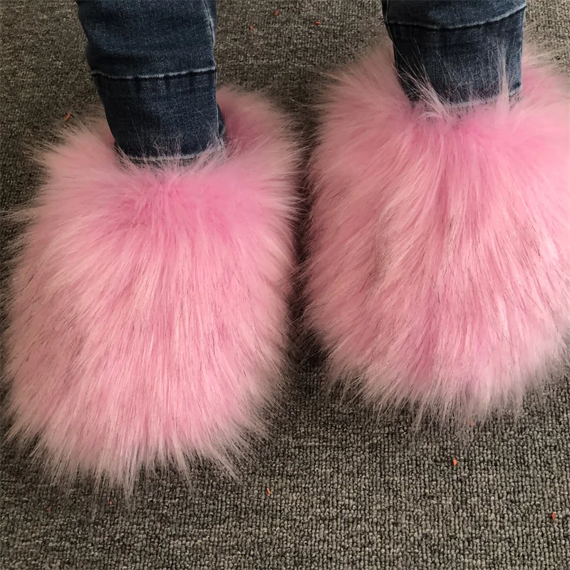 New Fashion Ladies Soft And Comfortable Outdoor Fur Slippers Imitation Fox Fur Slippers
