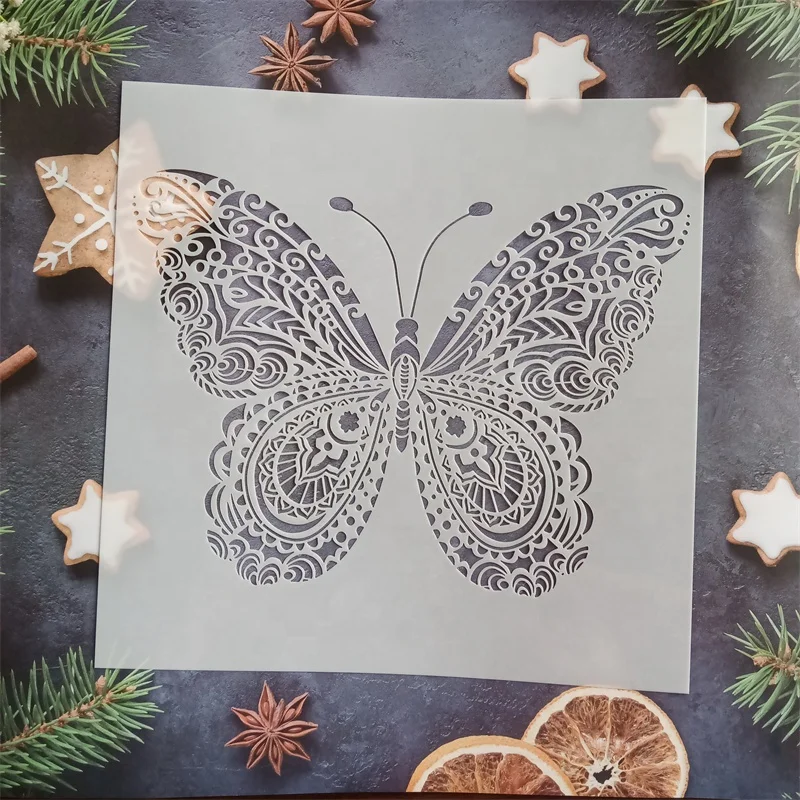 Designs Butterfly Wall Decor Stencil, Mandala Butterfly Stencil Painting on Floor Wall Fabric Furniture Wood Stencils