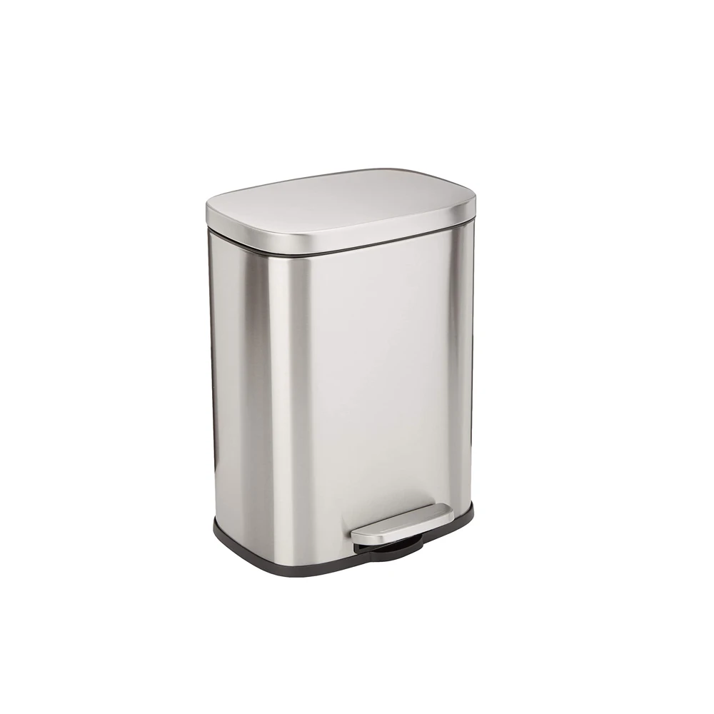 5 Liter / 1.3 Gallon Soft-Close, Smudge Resistant Trash Can with Foot Pedal - Brushed Stainless Steel, Satin Nickel