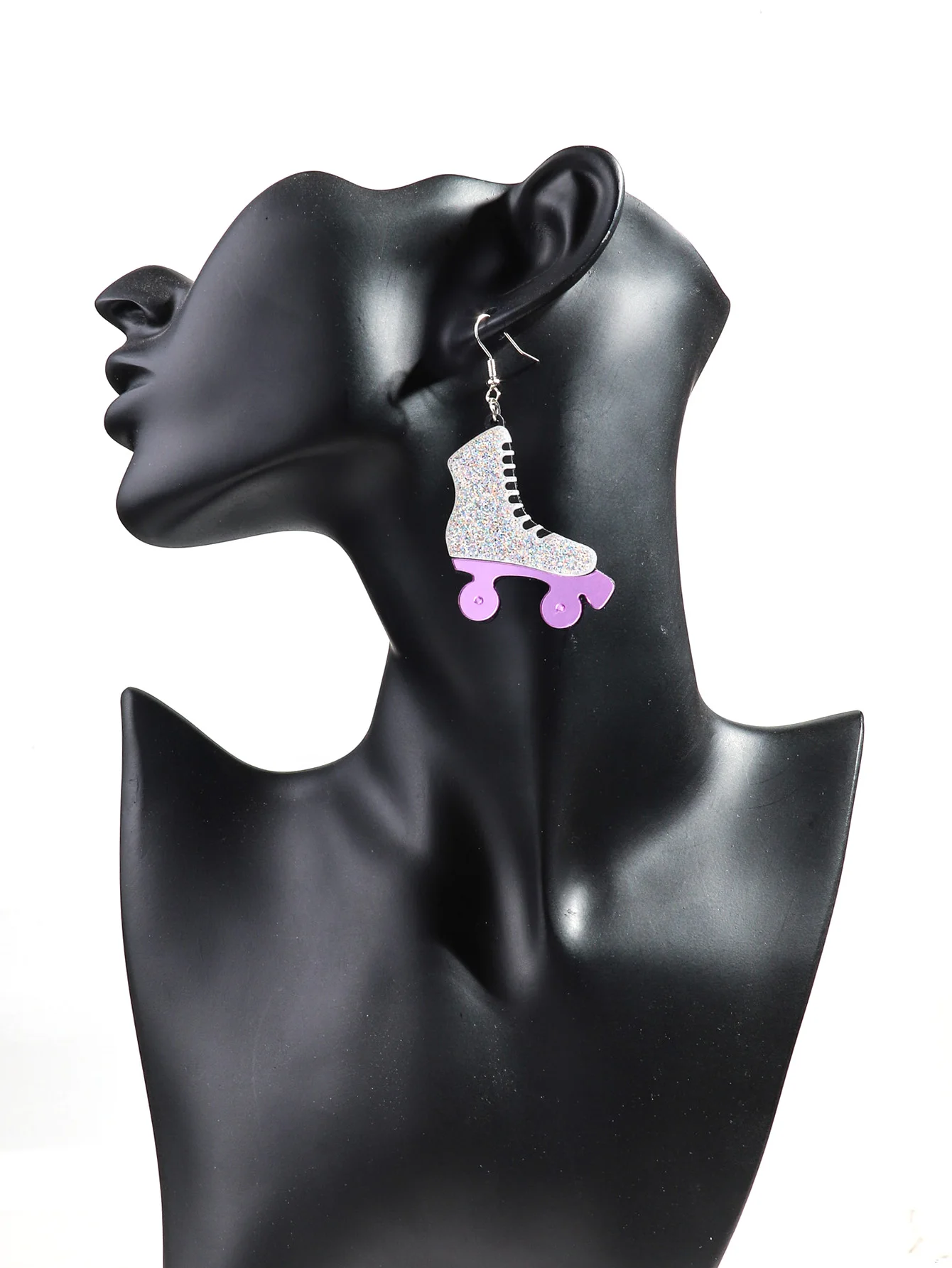 Stylish New Resin Silver Glitter Shoes Pendant Purple Mirror Earrings Jewelry Creative Roller Skates Acrylic Drop Earrings Gift