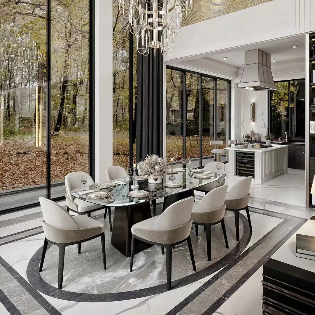 Villa design concept dining table and chair combination set  luxury marble top console table  living room furniture