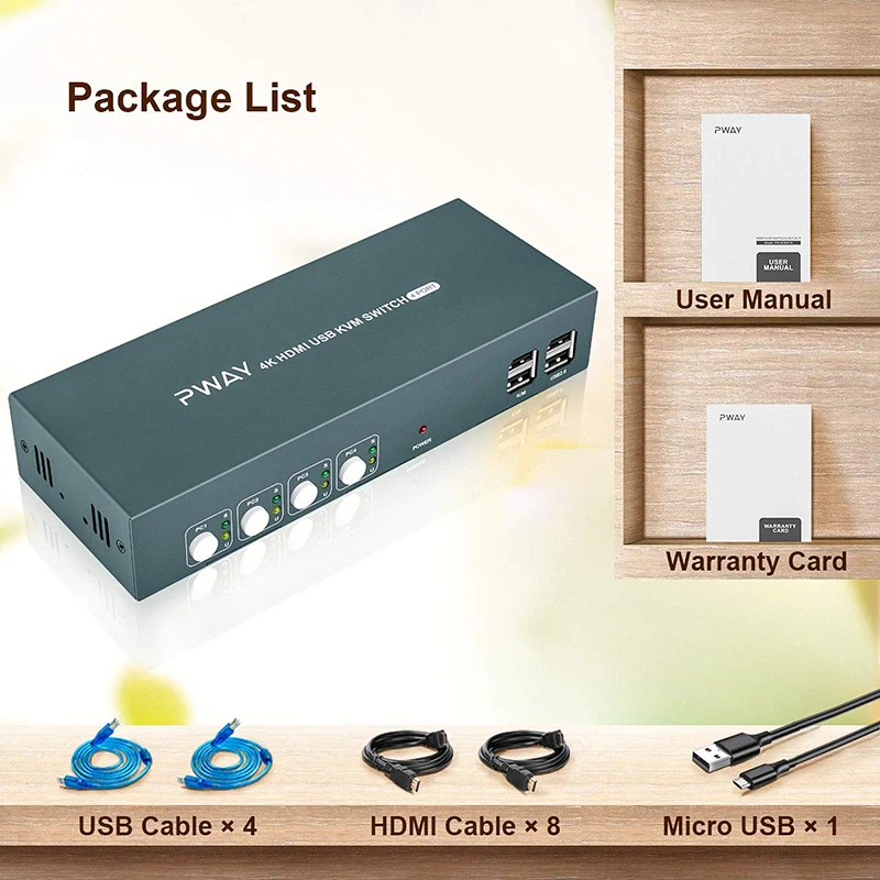 Cheap Factory Price 4 Ports KVM Switch Dual Monitor Display 4K 30Hz, Dual Monitors KVM Switch with Hotkey and USB 2.0