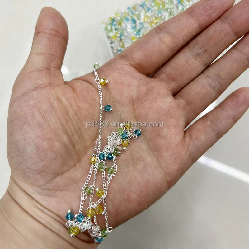 stainless steel crystal beads chain for jewelry making yellow blue mix beaded chain DIY necklace accessories