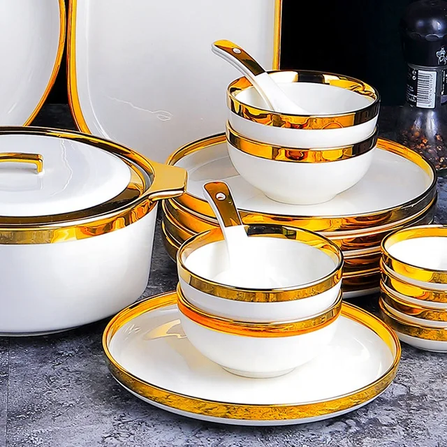 European Style Hotel Ceramic Plate Set Delicate Restaurant Ceramic Plate Wholesale Porcelain Dinnerware Sets