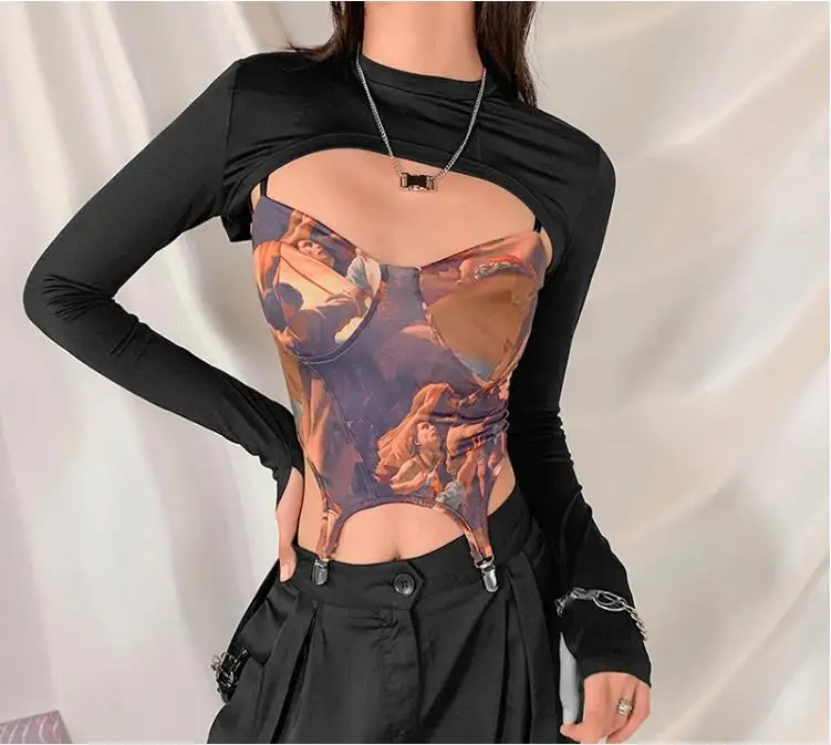
Condole of jacket of new style autumn round collar long sleeve takes one word to get crop navel small 