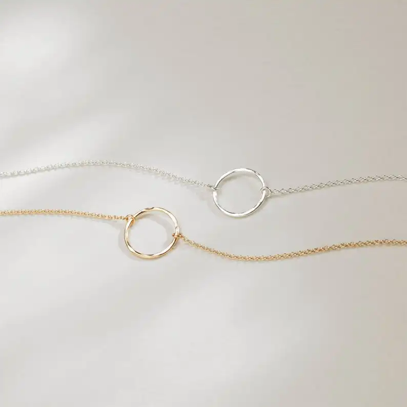 925 Sterling Silver KARMA Necklace Small Circle Ring Pendant Hammered Eternity necklace Delicate Dainty Circle Necklace