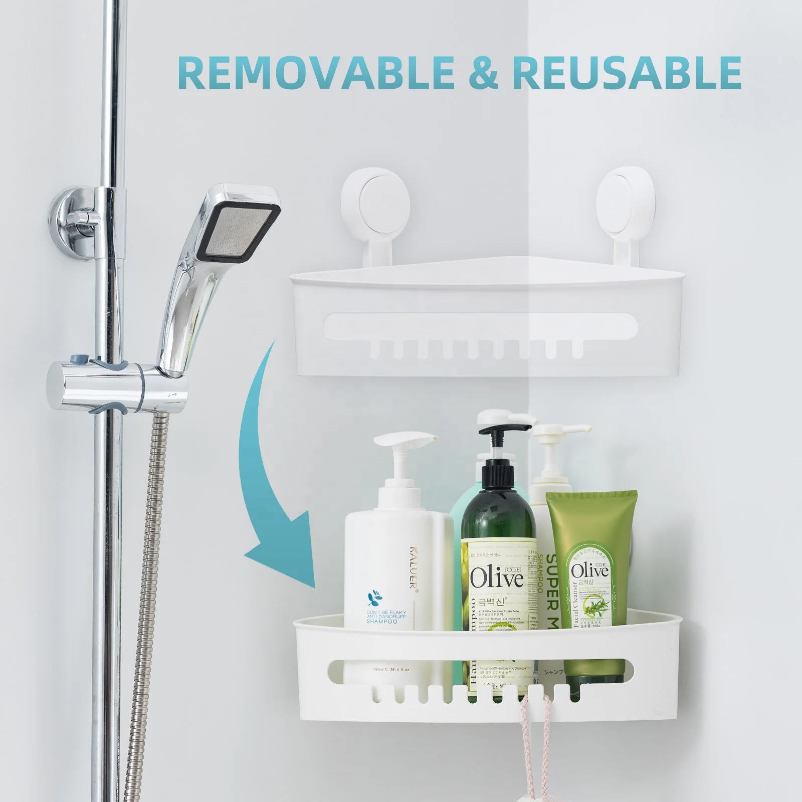 TAILI Shampoo vacuum shower caddy bathroom with vacuum suction cup plastic corner shelf shower organizer