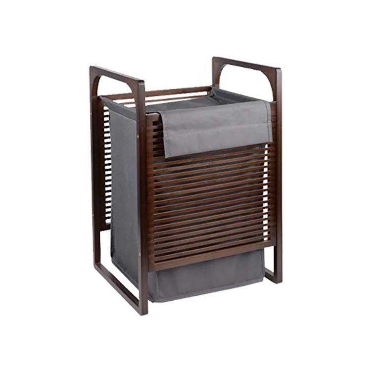 Bathroom Dirty Clothes Washing Hamper Portable Square Bamboo Wood Laundry Baskets with Handle