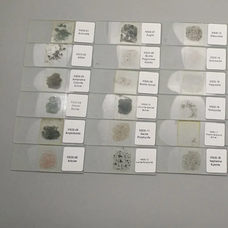 24 Types Mineral Thin Rock Prepared Microscope Slides for Geological Research