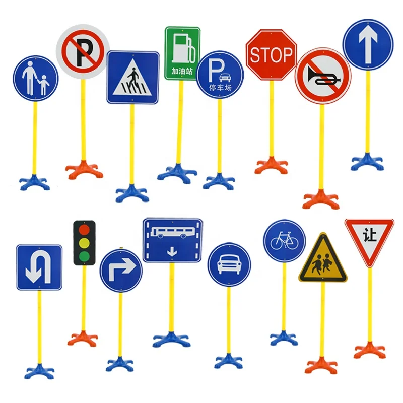 High Quality Unisex Traffic Warning Signs Toys Popular Kindergarten Children Metal Education Preschool Road Signs